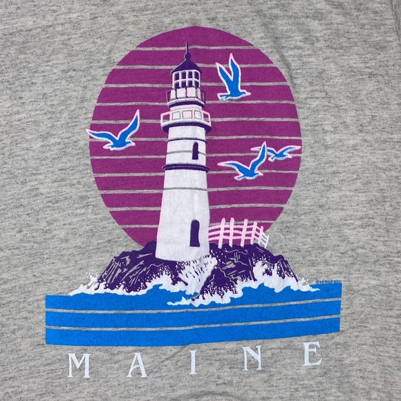 1990 Jerzees Pastel Maine Lighthouse Graphic Print T-Shirt: Size Medium - Picture 3 of 10